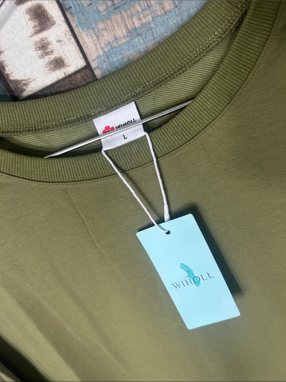 Army green white striped sleeve oversized sweatshirt - Picture 2 of 12